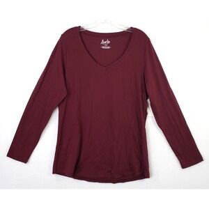 Aveto Shirt Womens Plus 1X Windsor Wine Long Sleeve V Neck Basic Casual Office